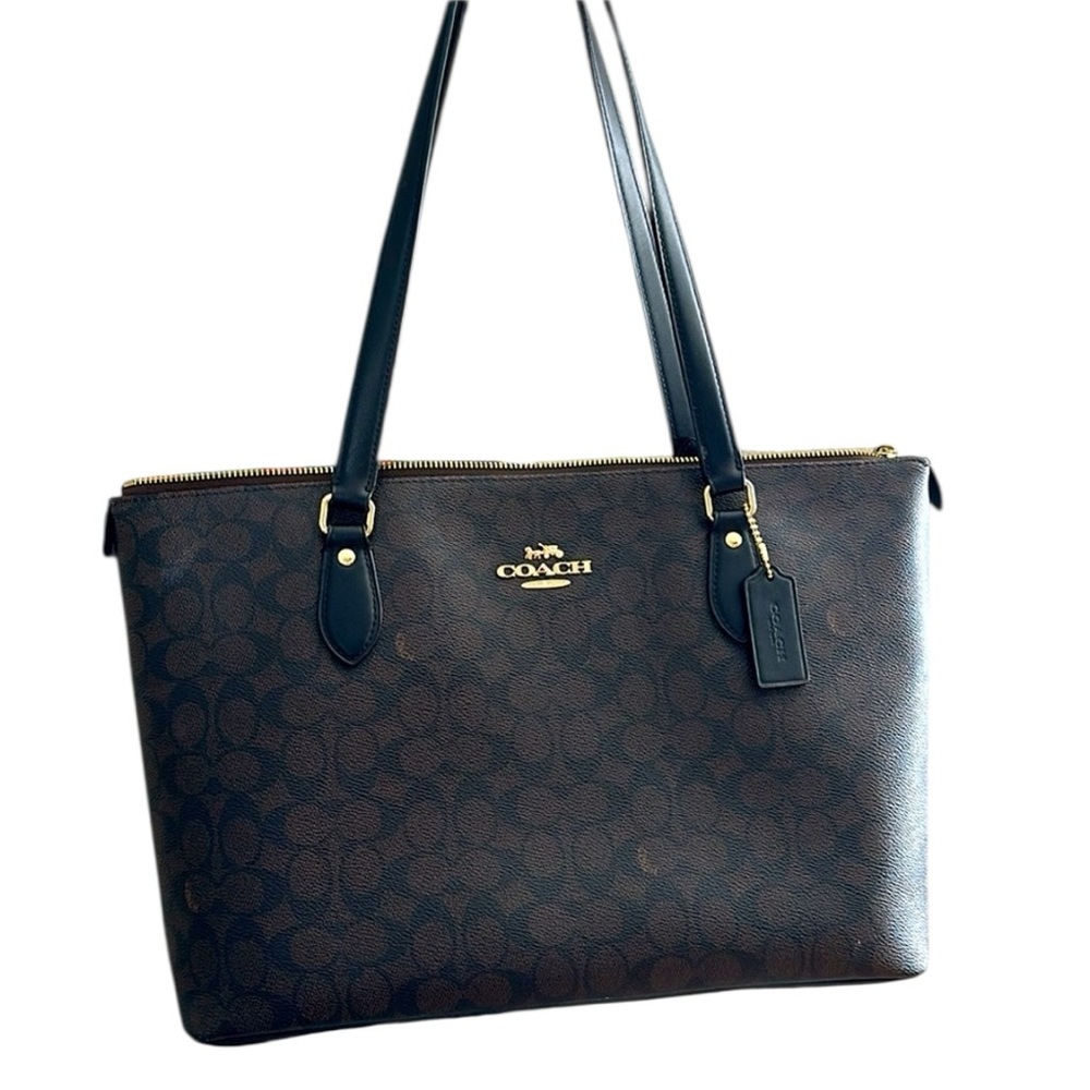 Coach Brown Large Gallery leather and monogram Tote Bag